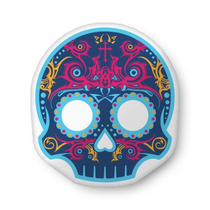 Techno Blue Skully Pillow